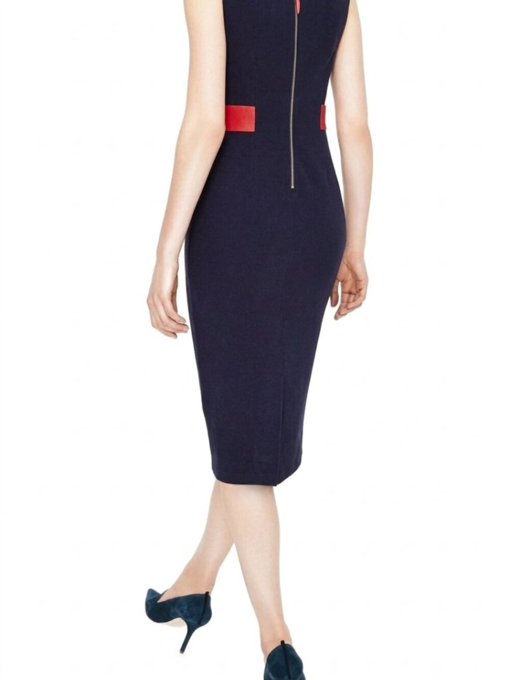 Vintage Y2K Boden Navy Blue & Red Contrast Ponte Sheath Midi Dress, Size 6 - Picture 2 of 13
